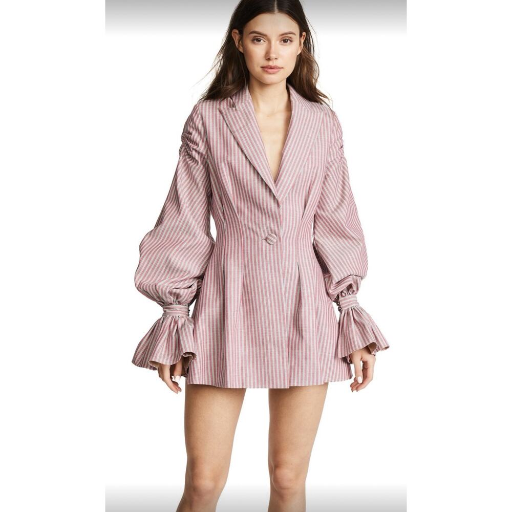 RARE VATANIKA 2017 Red Pinstripe Ruffle Cuff Blazer Dress US 8 NWT $798